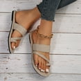 thumbnail image 6 of Miluxas Women's Denim Jean Sandals Cute Dressy Toe Ring Strappy Slip on Slide Flats Sandal Beige 7(38), 6 of 6