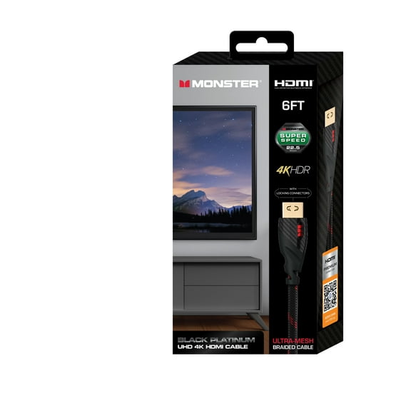 Monster LED 6ft HDMI 2.0 Carbon Cable, 4K HDR UHD Ultra Mesh, 22.5gbps