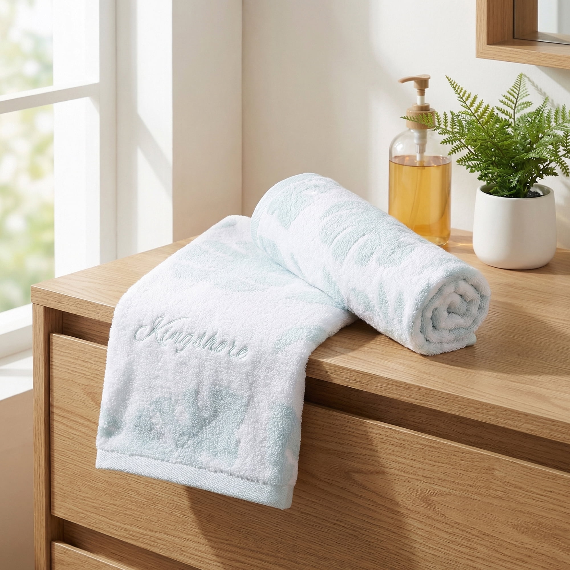 Unique Bargains Cotton Leaf Jacquard Soft Absorbent Hand Towel Green 28" x 13"