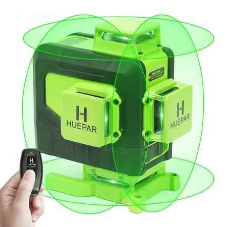 

Huepar 4D Cross Line Laser Level Green Beam Tiling Floor Laser Leveler Tools with Remote Control & Fine-tuning Bracket 904DG