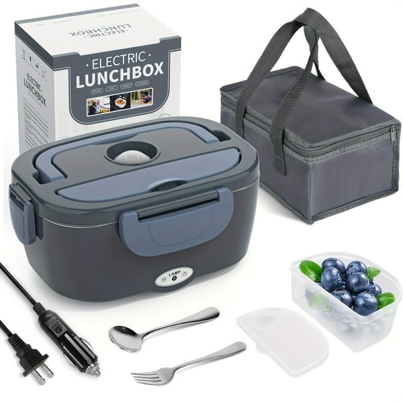 Electric Lunch Box Food Heater, 3 In 1 Ultra Quick Heated Lunch Boxes For Adults, 12V/24V/110V Portable Food Warmer For Car/Truck/Office With Fork Spoon And Insulated Carry Bag
