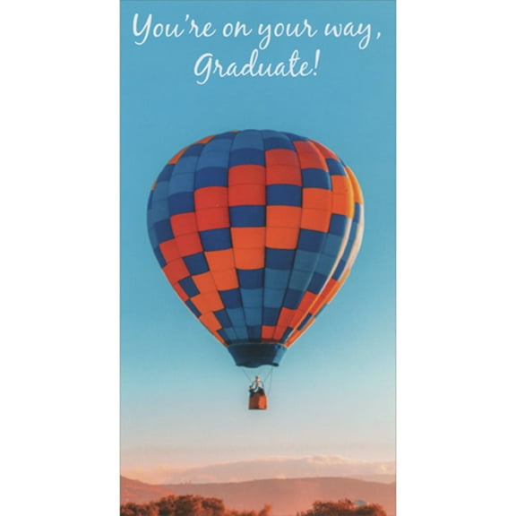 RSVP You're On Your Way: Blue and Orange Hot Air Balloon Money Holder / Gift Card Holder Graduation Congratulations Card