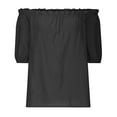 thumbnail image 5 of TKLPEHG Women Dressy Tops Off Shoulder Cotton Linen Top Lightweight Western Outfit for Women Solid Color Graphic Tee Regular Short Sleeve Blouses Leisure Fashion Blouses (Black,S), 5 of 6