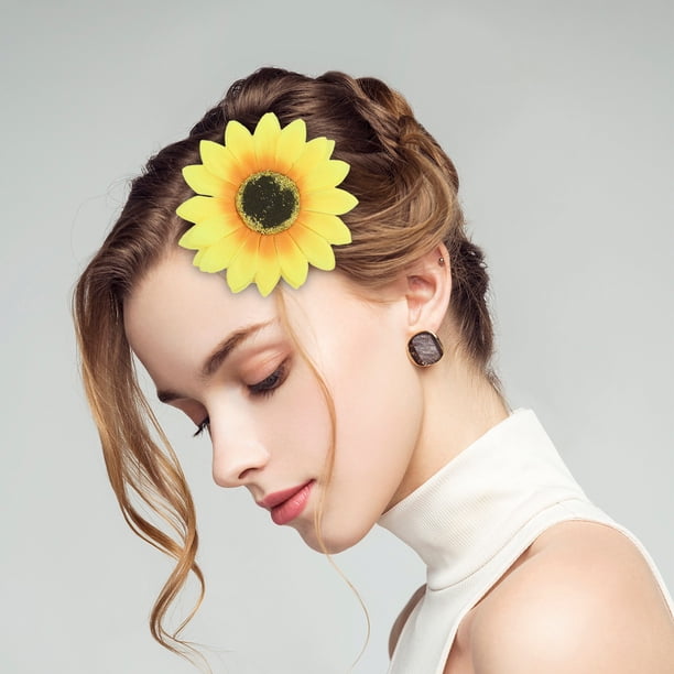 Diadema con flores de crisantemo simuladas y girasol grande para mujer