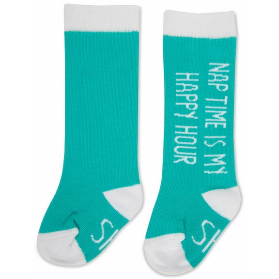 Pavilion - Nap Time Is My Happy Our - Knee High Newborn 0-12 Month Teal Unisex Baby Socks