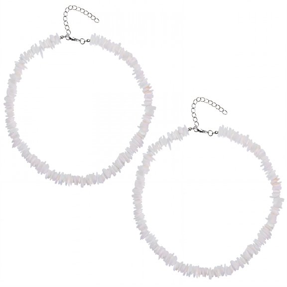 DESIGNICE 2Pcs Shell Necklace White Conch Clam Chips Beach Necklace Island Vibe Boho Necklace