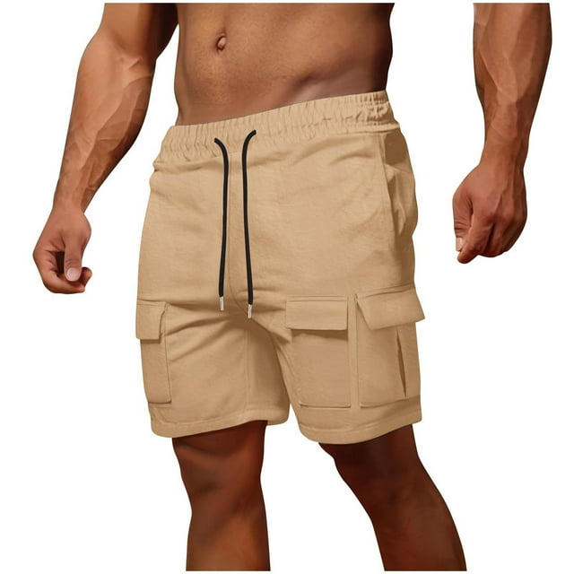 Mrzvby Cargo Shorts For Men Elastic And Adjustable Waistband Drawstring Pants Summer Solid Color Straight Leg Pants Casual Loose Half Length Shorts With Multi Pockets