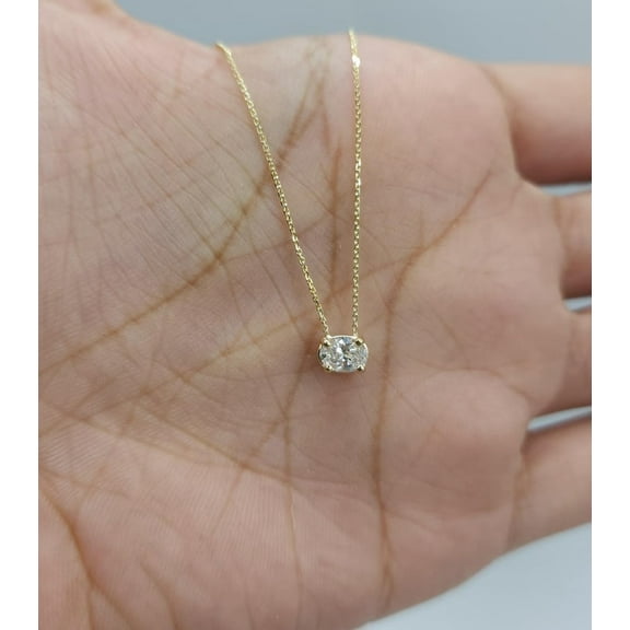 1.00 CT Oval Cut Real Moissanite Pendant Solitaire Necklace East West Necklace Attached Necklace For Women Perfect Gift For Her
