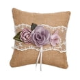 thumbnail image 3 of Almohada de boda con cintas, anillos, almohadas para portador, yute de flor de encaje de arpillera para suministros festivos, aniversario de violetas Sunnimix cojín de anillos, 3 of 8