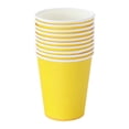 thumbnail image 1 of Inteprter Vasos de papel de estimulación de colores para fiestas, vasos de papel impresos con letras y números que no se deforman, 50 Uds. Mostrada amarillo, 1 of 6