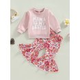 thumbnail image 2 of Bagilaanoe 2pcs Toddler Baby Girl Long Pants Set Letter Print Long Sleeve Pullover Tops + Flower Print Flare Trousers 6M 12M 18M 24M 3T 4T Kids Casual Outfits, 2 of 9