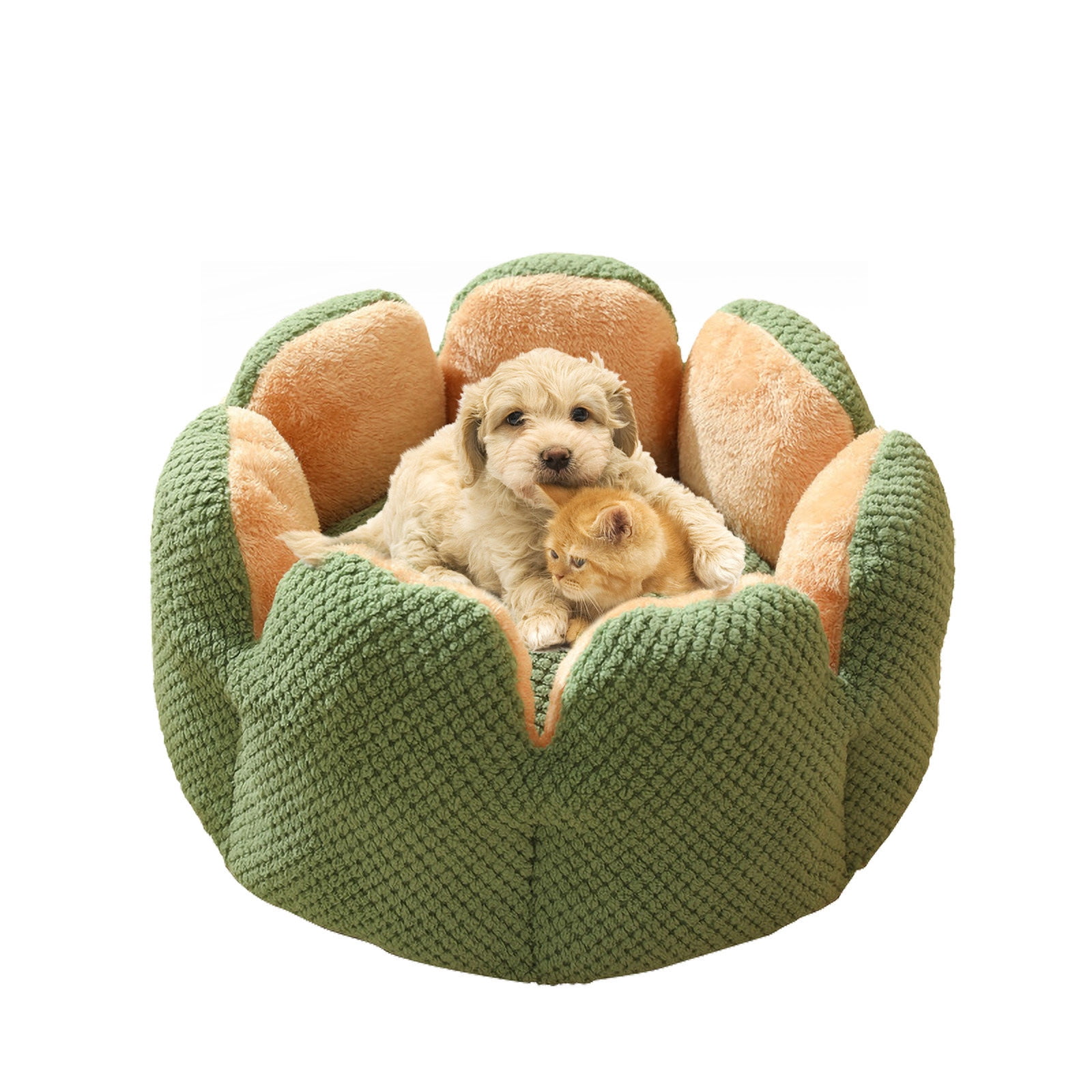 Uaswgudfs Cactus Petal Modeled Pet Bed, Winter Thickened Warm Cat Bed, Soft Sleeping Kennel Pad (Grey/Beige, Large)