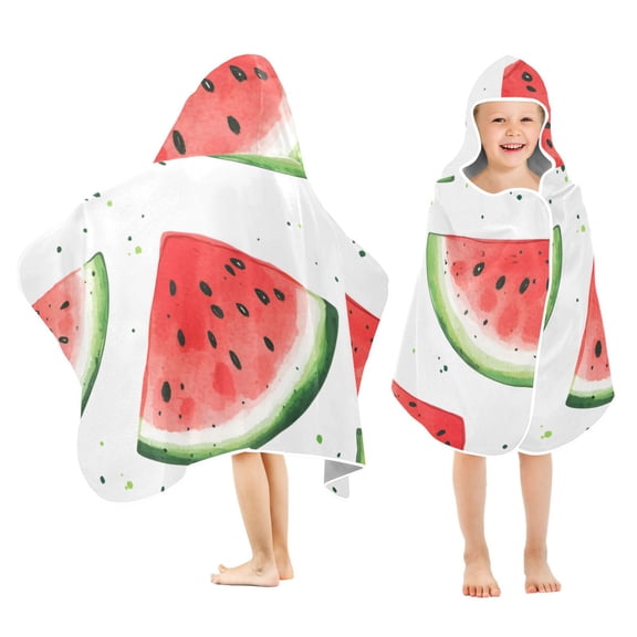 Yayeee Kids Hooded Towels Toddler Soft Absorbent Beach Bathing Wrap 50" x 23.5", Red Watermelon