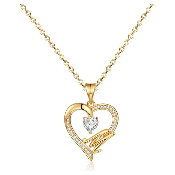 IEFSHINY Initial Heart Necklace for Women Cubic Zirconia Jewelry Birthday Gifts for Women