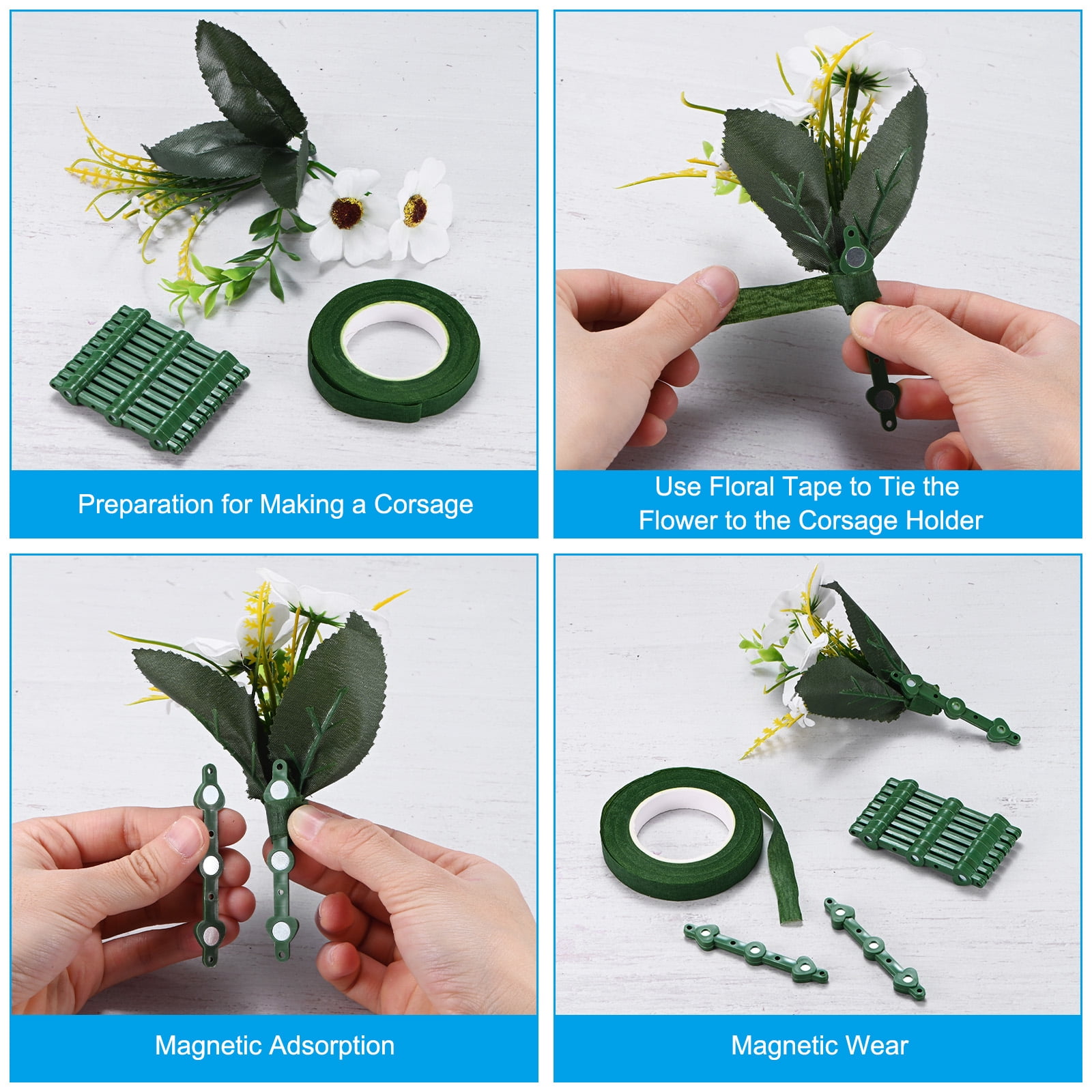 Uxcell Floral Boutonnieres Magnets Corsage Brooches with 2Pcs Floral Wrapping Tape, Green 30 Pairs