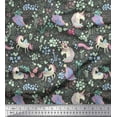 thumbnail image 1 of Soimoi Gray Rayon Fabric Unicorn & Floral Decor Fabric Printed Yard 56 Inch Wide, 1 of 3