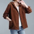thumbnail image 4 of Uaswgudfs Women's Corduroy Hooded Jacket, Casual Button-Front Long Sleeve Coat with Pockets - Everyday Outerwear Brown 3XL, 4 of 6