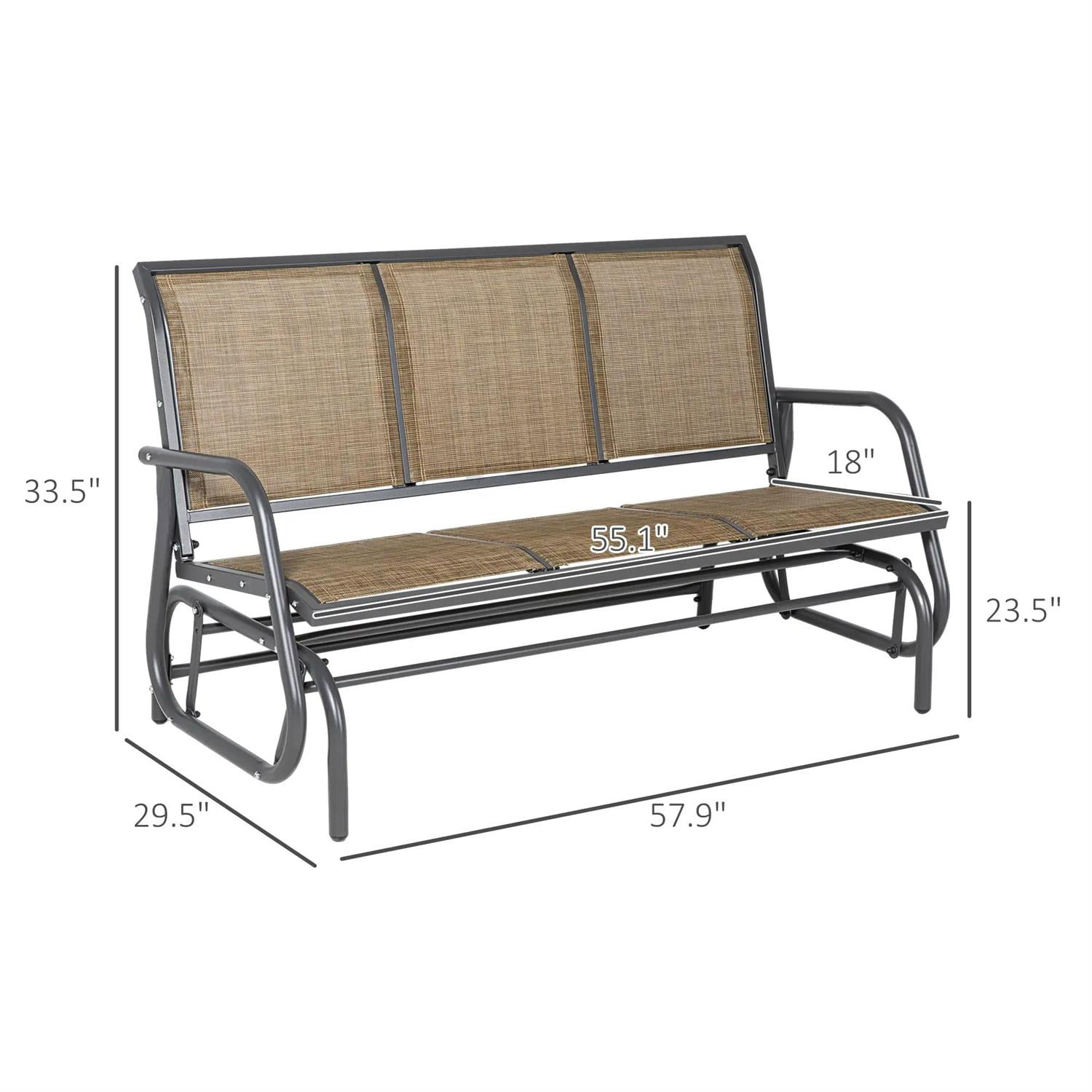 Demi Bonn 3-Person Outdoor Patio Glider Bench, Porch Glider Swing with 3 Seats, Breathable Mesh Fabric, Metal Frame, Outdoor Glider Chairs for Porch, Balcony, Poolside, Brown