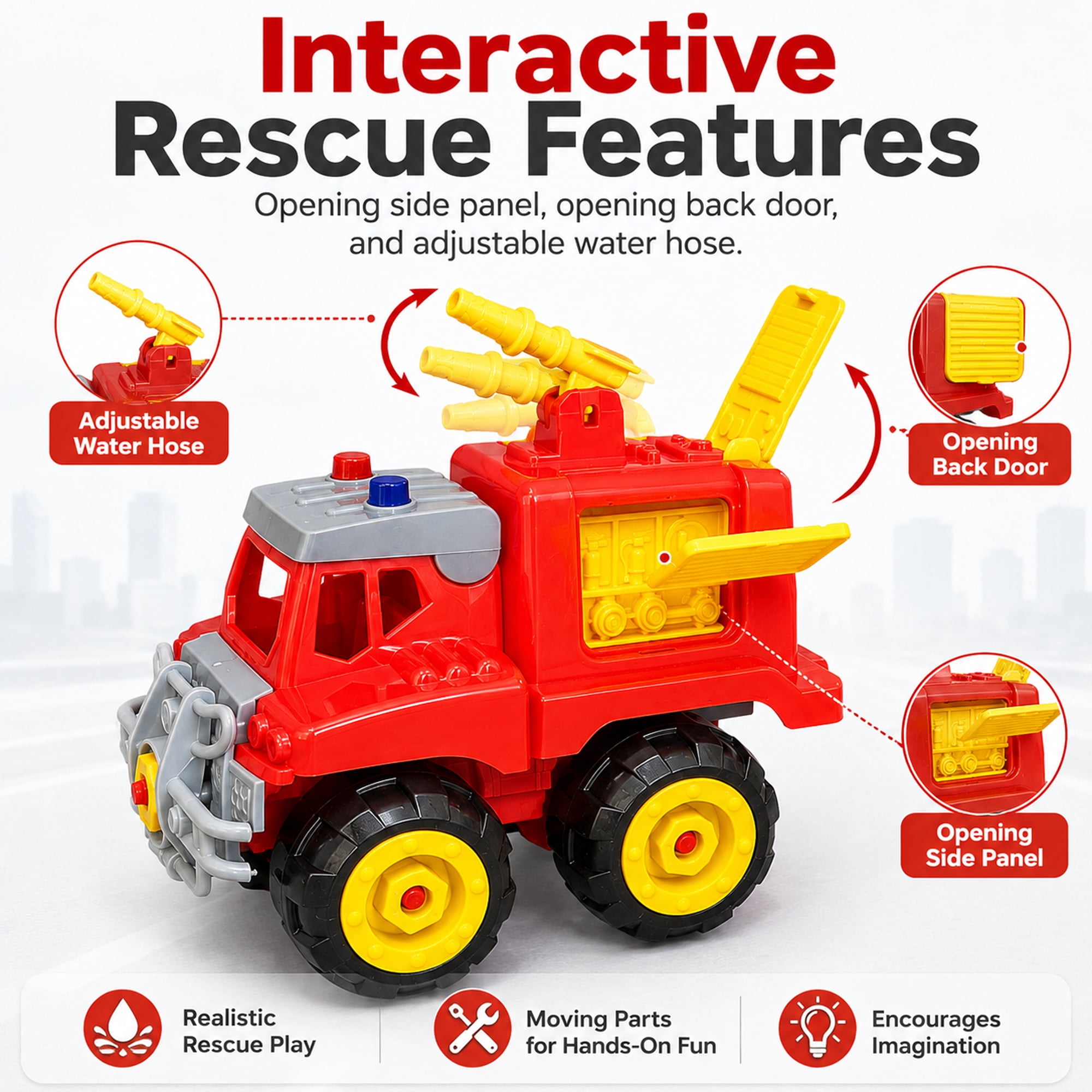 Take Apart Fire Truck Toy Set for Kids Ages 3+, DIY Rescue Vehicle Building Kit with Screwdriver, Traffic Signs & Storage Case