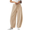 thumbnail image 2 of Women's Corduroy Barrel Pants, Vintage Drawstring Elastic Waist Wide Leg Trousers, Y2k Baggy Boyfriend Harem Pants with Pockets, Soft Warm Corduroy Pants for Women, Fall and Winter Casual Beige, 2 of 9