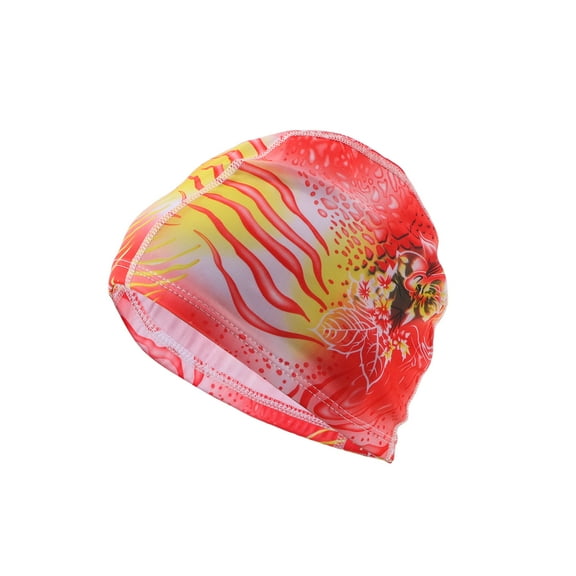 Unique Bargains 1 Pc Elasticity Flower Pattern Swim Cap 5.91"x9.25" Pink Yellow
