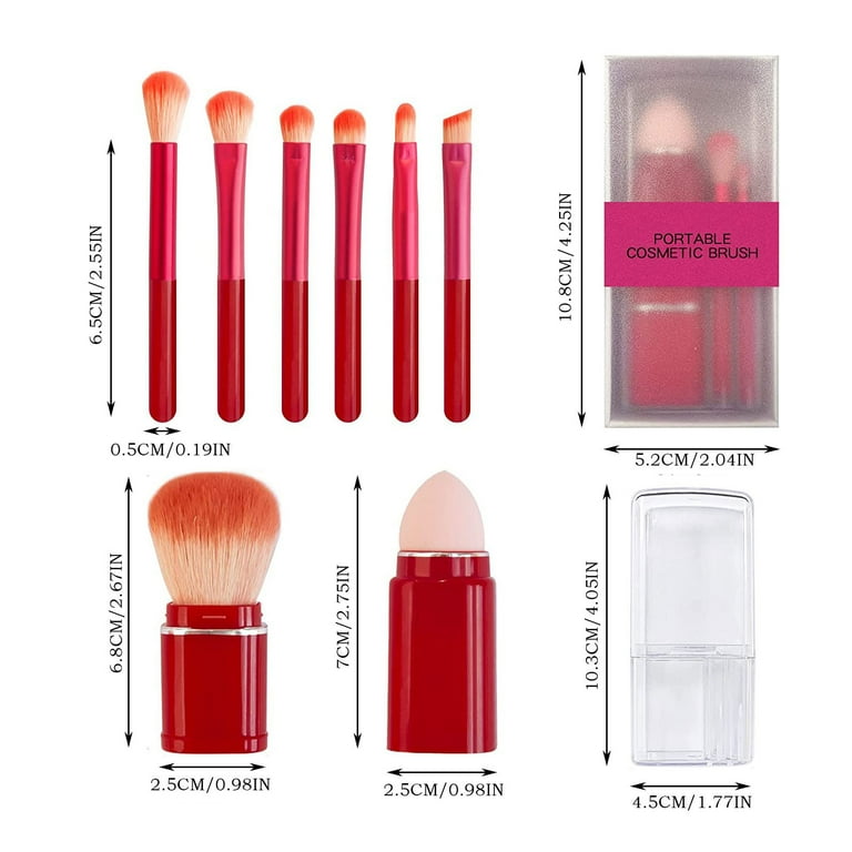 Retractable Brush For Travel Makeup - 8 in 1 Travel Loose Powder Brush,  Angled Brush, Eyeshadow Brush, Beauty Sponge, Foundation Blending Lip Brush  Portable Makeup Brushes Sets Pink