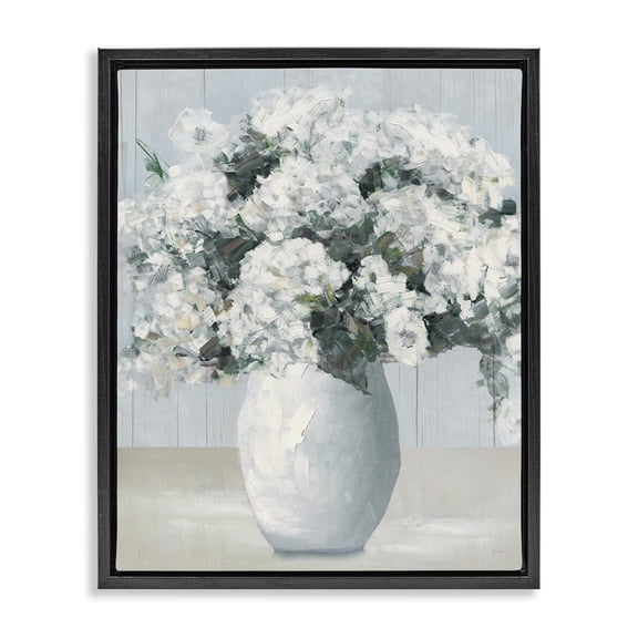 Stupell Industries Farmhouse Timeless White Flower Vase Black Floating Frame Canvas Art, 17 x 21, by Sally Swatland