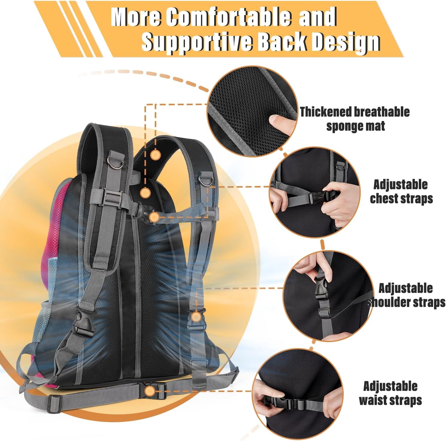 9-14lbs Dog Front Carrier Backpack, Adjustable Breathable Pet Carrier for Small Dogs, Ventilated Puppy Back Pack with Safety Belt, Lightweight Doggy Backpack for Hiking Outdoor(Jet Black, L)