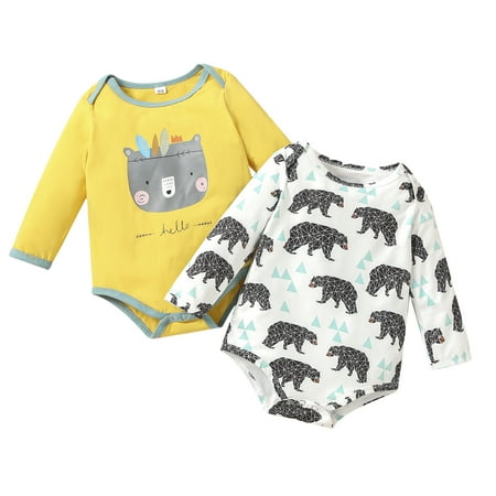 

MERSARIPHY Infant Girls Boys Romper Spring Long Sleeve Printed Triangle Bodysuit