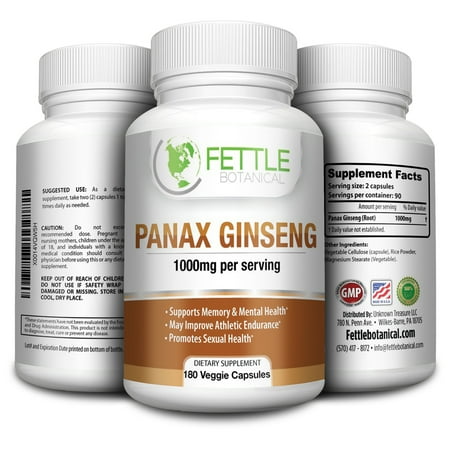 Pure Panax Ginseng 1000mg per serving 180 Veggie Capsules by Fettle