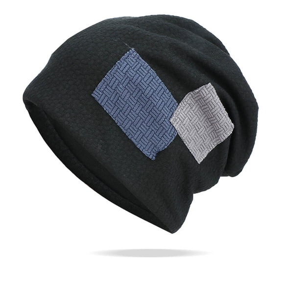 IDALL Beanie Skull Cap Mens And Womens Plaid Patch Pile Hats Cool Hats Unisex Fashion Hats Hats for Men Black One Size