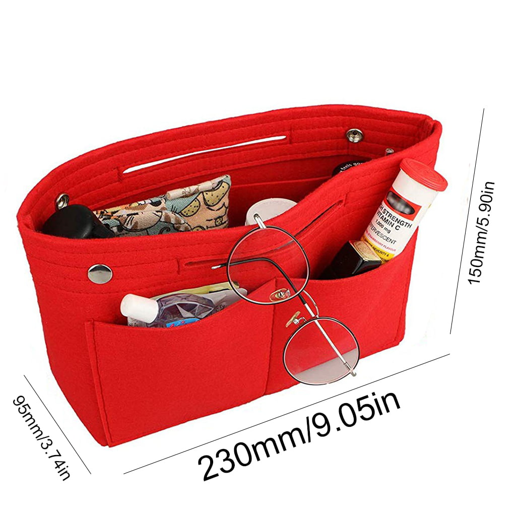 Felt Purse Organizer Insert , Bag Organizer Suitable for Speedy 35  Neverfull MM & Base Shaper Organizer for Tote Bag [Multiple Pockets]  (Large, Red)