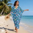 thumbnail image 3 of SEANATIVE Kaftan Dresses for Women Plus Size Beach Cover Up Loose Kaftan Caftan Maxi Dress Loungewear Lightweight Flowey Coverups for Summer Beach Pool, Cartoon Mushroom Daisy Leaf Blue, 3 of 7