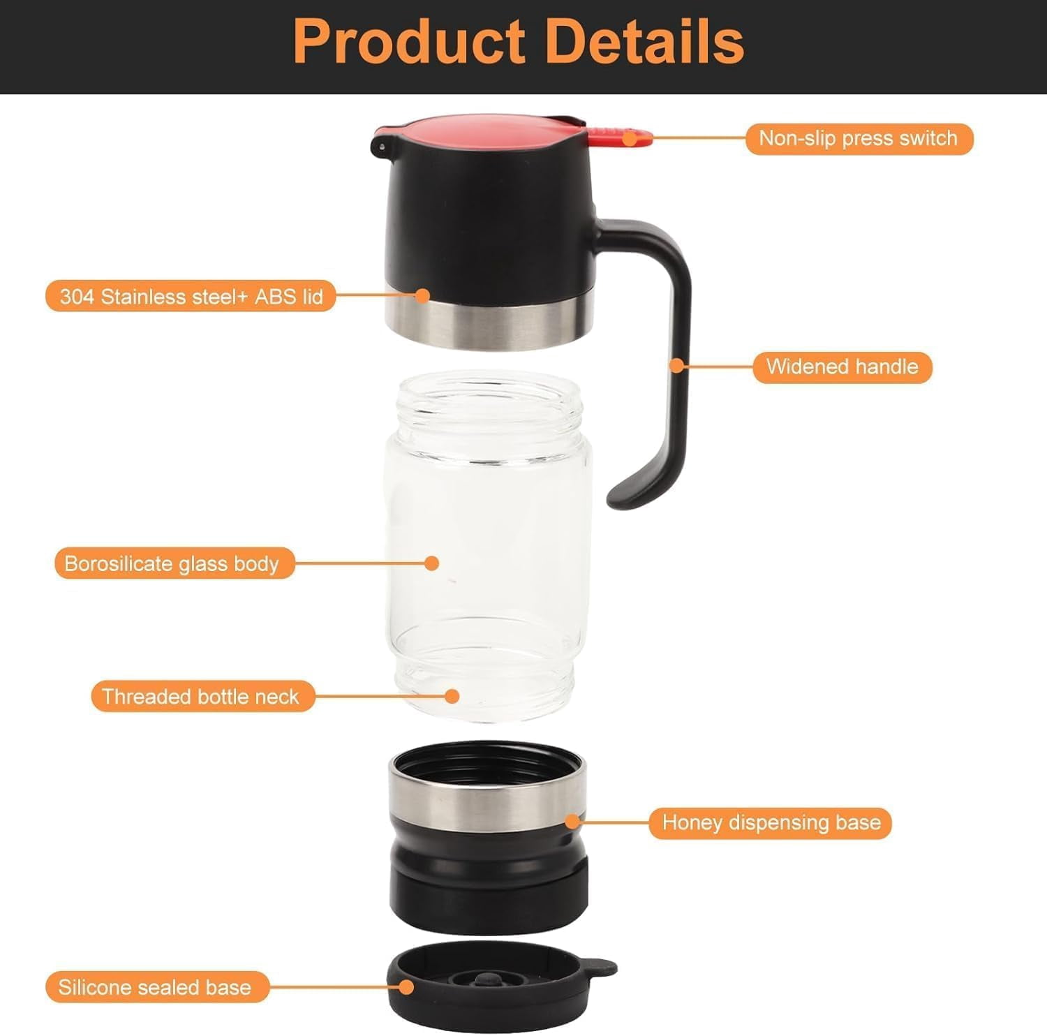 Dispensador De Leche Condensada, Honey Dispenser with Stand, No Drip Syrup Dispenser, Glass Honey Jar with Bottom Release Valve for Coffee Tea Maple Syrup Kitchen Counter Use (Black)