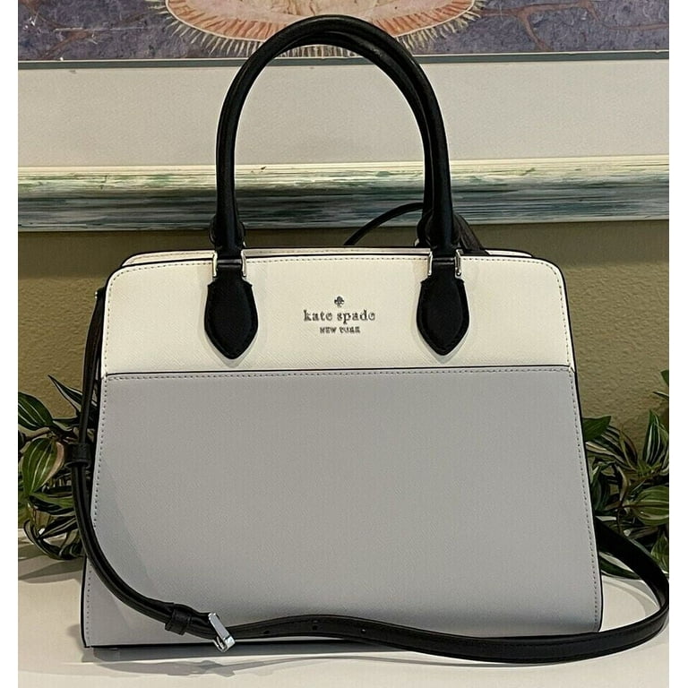 Kate Spade New York Saffiano Leather Colorblock Satchel Purse Handbag Platinum Grey