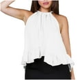 thumbnail image 2 of Fnooota Women's Tank Tops with Ruffled, Off Shoulder Vacation Sleeveless Loose Summer Tops White Size XL, 2 of 7