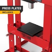 TUFFIOM 10-Ton Hydraulic Shop Press with Pressure Gauge & Press Plates, H-Frame Adjustable Working Table Height Garage Benchtop Press, Red, 23.5”L x 19.5”W x 40”H