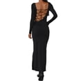 thumbnail image 4 of xiaxaixu Robe Longue d'Automne pour Femmes Soirée Noire Manches Longues Col Carré Dos Ouvert Robe de Fête, 4 of 6