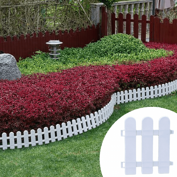 20.47×7.09 in PVC Garden Fence – Small Decorative Yard Border Fence for Flower Beds, Lawns, Pathways, Driveways (White)