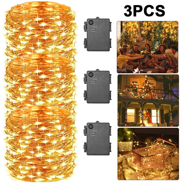 Cortina Luces LED Con Alambre Cobre Al IP65 para Fiesta Festival (luz Cálida) 3 Uds.