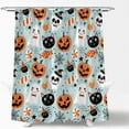 thumbnail image 3 of Happy Halloween Shower Curtain Cute Cartoon Pumpkin Spooky Ghost Orange Pumpkin Head Icons Funny Black Cat Spider‘s Web Skull Skeleton Witch Hat Fabric Bath Curtain Set with Hook, 3 of 4