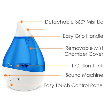CRANE - 1 Gal. Drop Cool Mist Humidifier with Sound Machine - Blue/White