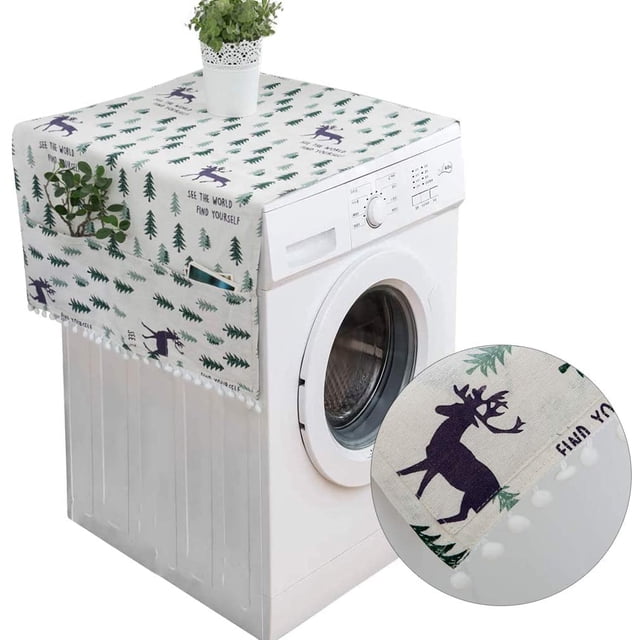 130 x 55 cm Fridge Protective Cover with Storage Pockets, Washing Machine Dust Cover, Washing Machine Cover, Washing Machine Protective Cover (Gray Tan)