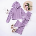 thumbnail image 4 of FYDUU Girls Fall Winter Outfits Girls Outfits 2 Piece Set Soft Knit Hoodie And Pants Casual Fall Spring Toddler Kids Clothes Ribbed Texture Wear 4-5 Years, 4 of 9