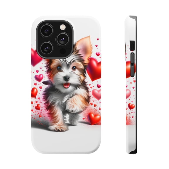 DistinctInk Tough Case for Apple iPhone 13 PRO (6.1" Screen), Compatible with MagSafe Charging - Valentine's Day Silky Terrier Puppy