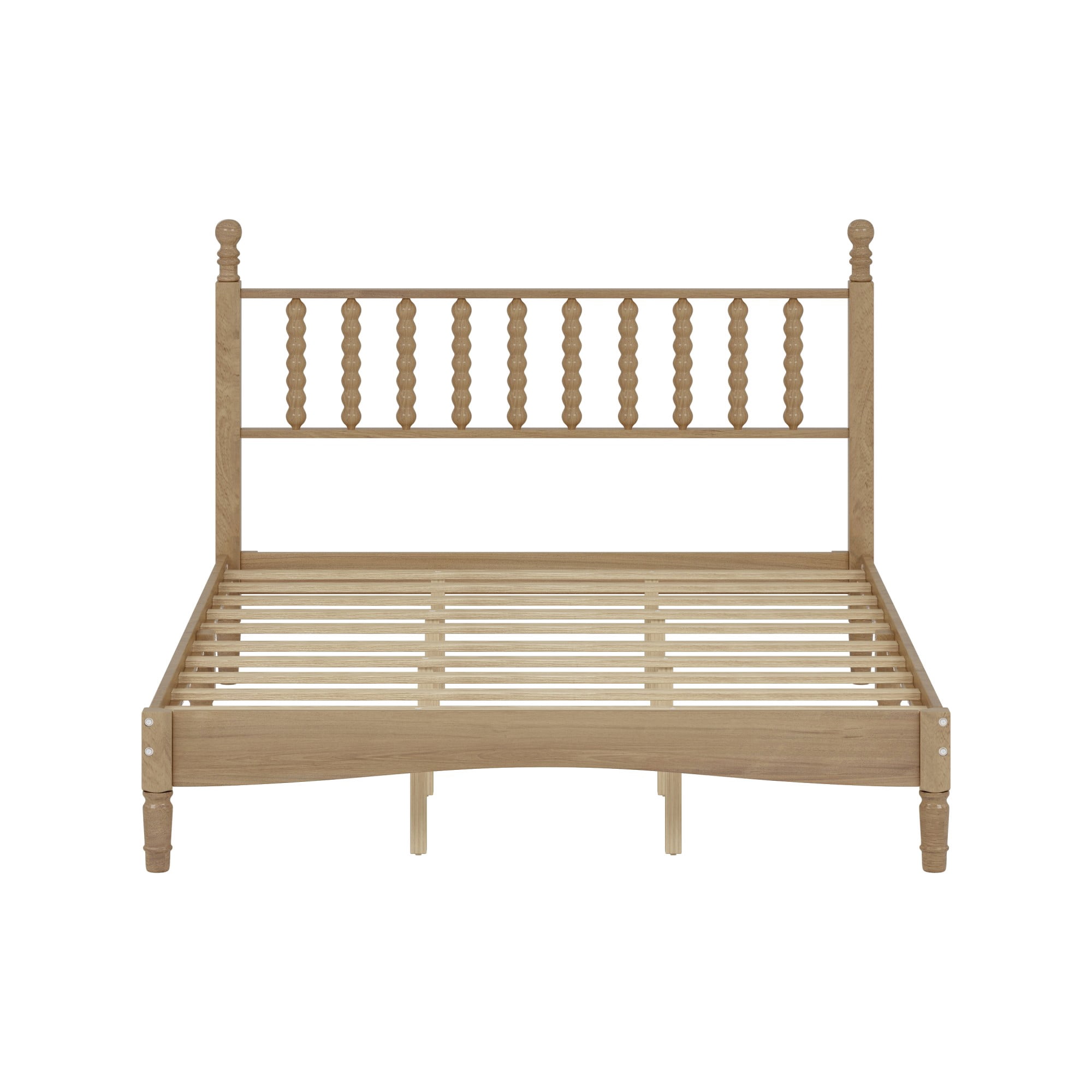 Aukfa Queen Size Bed Frame with Gourd Shaped Headboard, Wood Platform Bed, Oak
