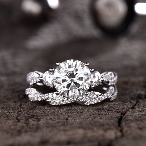 Eclet Jewels 14K White Gold Plated Rings - 1.9 Ct Round Cut Diamond Rings - Bridal Set Engagement Wedding Ring - Twisted Shank Band Bridal Jewelry - Valentine Proposal Ring - Party Wear Diamond Rings