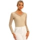thumbnail image 1 of Top de blusa de encaje de manga larga transparente con bordado floral para mujer Camello XS, 1 of 5