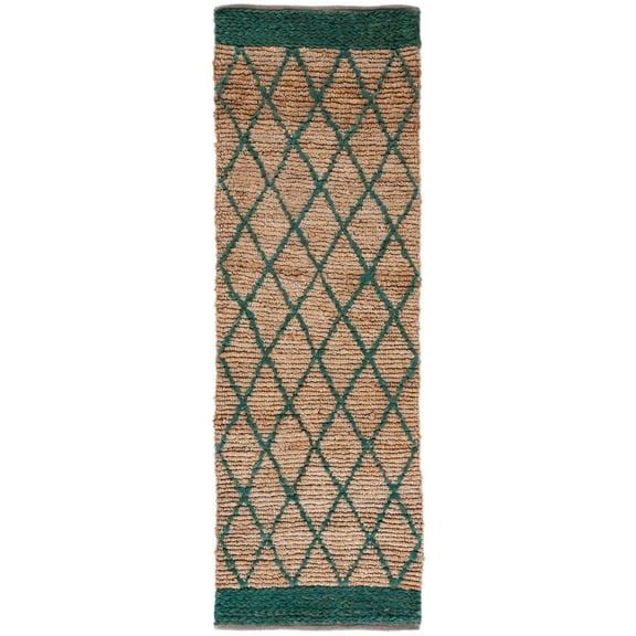 SAFAVIEH Natural Fiber Ingram Geometric Runner Rug, Natural/Dark Green, 2'6" x 8'