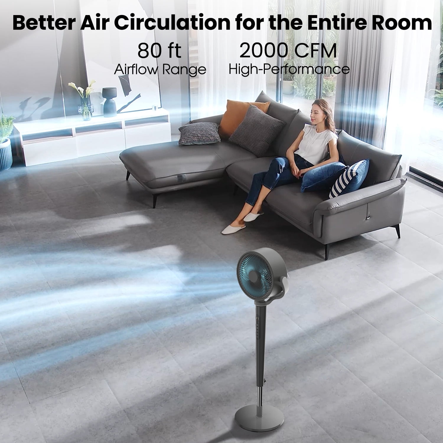 Pedestal Fan with Remote & Adjustable Height , Quiet 16 Speeds & 5 Modes, 120° Dual-Axis Oscillating Standing Fan,12H Timer for Home Office Bedroom